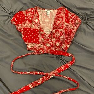 Bandana print wrap crop top
